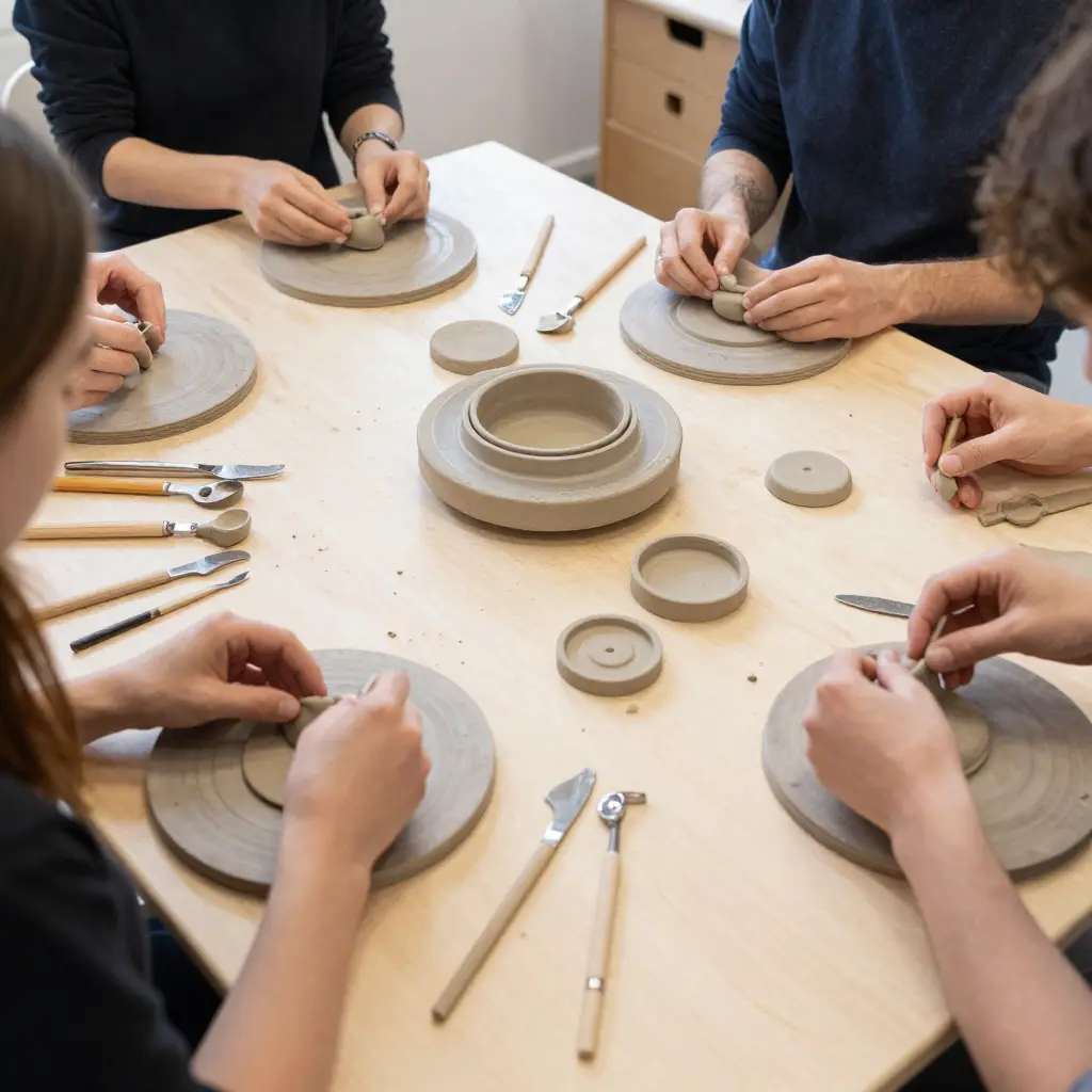 Keramiek workshop met klei en draaitafel
